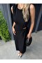 Black Zero Sleeve Apple Slice Buckle Midi Length Dress – Stylish and Modern 7341 - 3