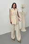 Women's Top and Bottom Double Suit Shoulder Detailed Belted Vest Pants Suit - 4