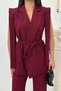 Women's Top and Bottom Double Suit Shoulder Detailed Belted Vest Pants Suit - 6