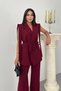 Women's Top and Bottom Double Suit Shoulder Detailed Belted Vest Pants Suit - 5