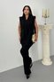 Women's Top and Bottom Double Suit Shoulder Detailed Belted Vest Pants Suit - 3