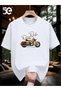 Unisex Oversize Printed Cotton Crew Neck Short Sleeve White T-Shirt Harley