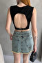 Women's Crew Neck Sleeveless Back Belt Detailed Crop Blouse Black - 8