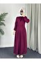 4538 - Belt-Detail Modest Dress Burgundy