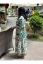 Green Floral Print Long Sleeve Loose Dress - Relaxed and Modern Fit - 2