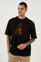 Unisex Black T-Shirt Yellow Red Lion Design Black Oversize T-Shirt - 2