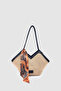 Omric Scarf Detailed Straw Shoulder, Arm and Hand Bag Black