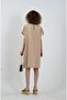 Beige Short Sleeve Linen Dress - 3