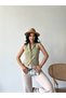 Women's Khaki Blazer Vest Jacket with Button Detail - 5