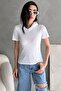 Women's White Hooded Ribbed Knitted Blouse - 3