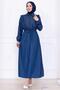 Tie-Up Ruffle Detail Zipper Denim Dress Hm2777 Dark Blue