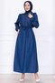 Tie-Up Ruffle Detail Zipper Denim Dress Hm2777 Dark Blue - 5