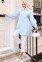 Gathered Detailed Balloon Sleeve Shirt Baby Blue Hm2763 - 5