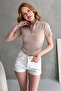 Women's Cream Zippered Ribbed Knitted Blouse