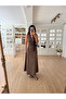 فستان كاكي بظهر مكشوف وياقة دائرية - 8078 - 2