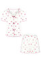 Beyaz-Pembe %100 Pamuklu Çiçekli Kurdele/Fiyonklu Fitilli Şortlu Örme Pijama Takımı THMSS25PT00434 - 5