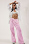 Açık Pembe Keten Görünümlü Wide Leg/Geniş Paça Şort Astarlı Beli Lastikli  Pantolon TWOSS25PL00121