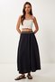 Women's Black Contrast Stripe Detailed Linen Skirt Mx00210 - 2