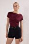 Bordo Büzgü/Drape Detaylı Fitted/Vücuda Oturan Örme Bluz TWOSS25BZ00278