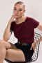 Bordo Büzgü/Drape Detaylı Fitted/Vücuda Oturan Örme Bluz TWOSS25BZ00278 - 2