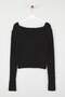 Siyah Crop Kare Yaka Triko Yumuşak Dokulu Fitted/Vücudu Saran Hırka TWOAW25HI00178 - 6