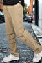 Men's Wide Leg Elastic Beige Baggy Trousers - 3