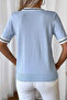 Women's Sailor Model V-Neck College Style Stripe Polo Style Baby Blue Blouse - 3