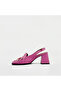 Pink Genuine Leather Chain Buckle Slingback Heeled Shoes - 2