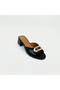 Black Crinkled Patent Leather Heeled Slippers – 5cm Tpu Heel with Gold Accessories - 4