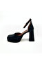 Black Leather Platform Mary Jane Heeled Shoes - 2