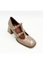 Beige Wrinkled Patent Leather Double Buckle Low Heeled Women's Shoes - 4