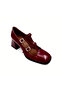 Burgundy Patent Leather Double Buckle Mary Jane Heeled Shoes - 3