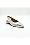 Silver Snake Printed Genuine Leather Low Heeled Women's Shoes - 3