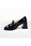Black Patent Leather Women's Heeled Loafer Shoes - 3