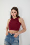 2-Piece Women's Halter Neck Ribbed Strap Zero Sleeve Crop Blouse - 2