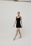 Women's Black Thick Strap Dress with Shirring Detail on the Sides - 3