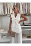 Women's Ecru Summer Knitwear Vest Chiffon Detailed Skirt Two-Piece Set - 5