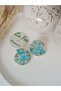 Blue Ceramic Pattern Earrings with Steel Earrings - Textured Polymer Clay Earrings Ethnic Bohemian Women's Earrings - 5