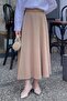 Belt Detailed Flared Skirt Milk Coffee Color