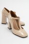OMERA Beige Patent Leather Thick Heeled Women's Shoes - 2