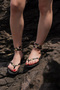 Women's Genuine Leather Ankle Strap Flip Flop Studded Daily Sandals Zoney Black - 6