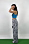 Cotton-Linen Flowy Cobalt Blue Pattern Palazzo Pants - 2