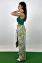 Pistachio Green Patterned Cotton-Linen Flowy Palazzo Pants - 2