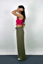 Polyamide Viscose Draped Khaki Palazzo Trousers - 3