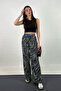 Black Patterned Viscose Draped Palazzo Trousers - 2