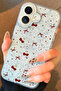 iPhone 14 Pro Compatible Glitter Transparent Glitter Premium Phone Case with Red Bow and Cherry - 5
