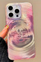 iPhone 14 Pro Compatible Gradient Pink Rainbow Hologram Ins Style Imd Premium Phone Case - 3