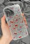 iPhone 14 Pro Compatible Glitter Transparent Glitter Premium Phone Case with Red Bow and Cherry - 7
