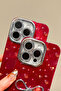 iPhone 14 Pro Max Compatible Burgundy Premium Phone Case with Silver Bow Parterre Glitter Lens Protector - 9