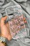iPhone 16 Pro Compatible Pink Bow and White Heart Glitter Transparent Glitter Premium Phone Case - 3